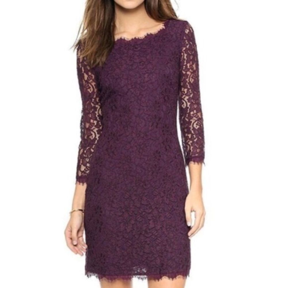 Diane Von Furstenberg Dvf Zarita Eyelash Lace Sheath Cocktail Dress - Purple